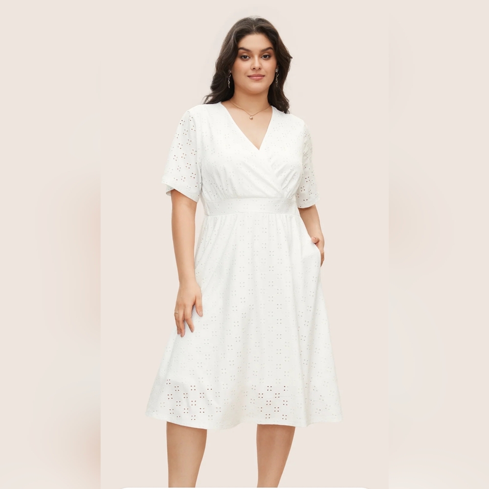 White Eyelet Wrap Midi Dress - Women